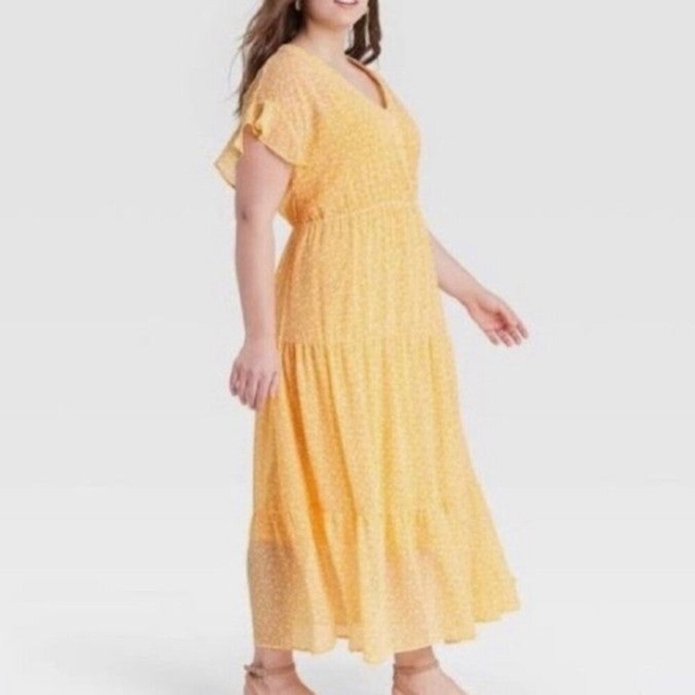 Ava & Viv 0x Flutter Cap Sleeve Maxi Dress Yellow… - image 3